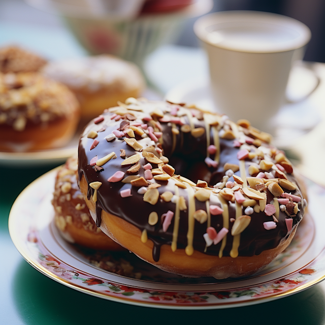 Gourmet Nutty Sprinkle Doughnuts on Porcelain