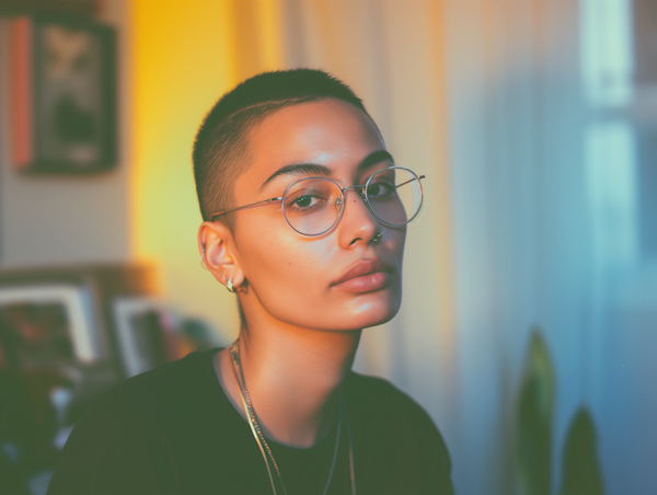 Warm and Cool Contrasted Portrait with Pierced, Glasses-Wearing Individual