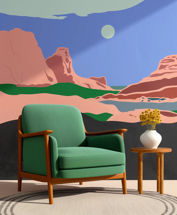Tranquil Interior with Desert Mural
