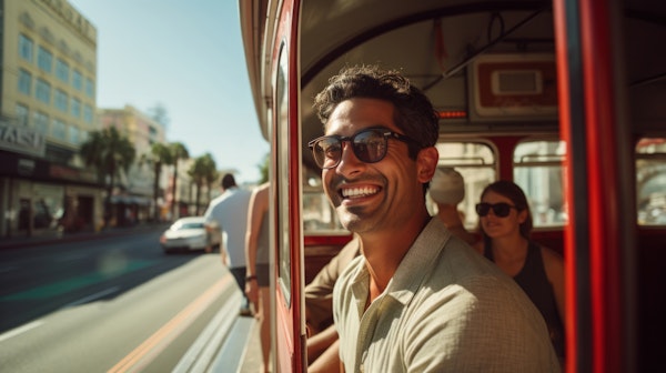 Man Riding Vintage Tram