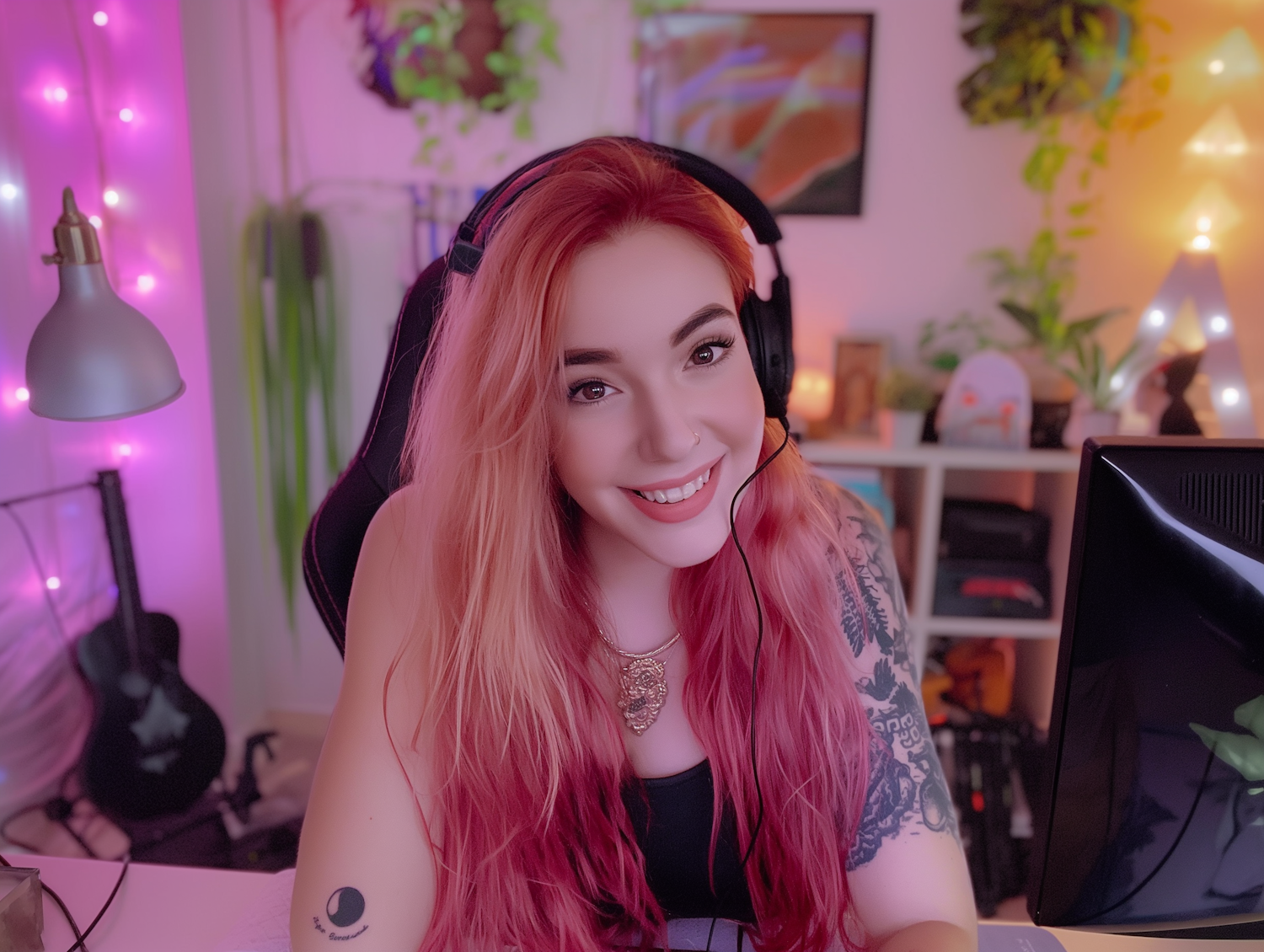 Cheerful Woman Gaming Streamer