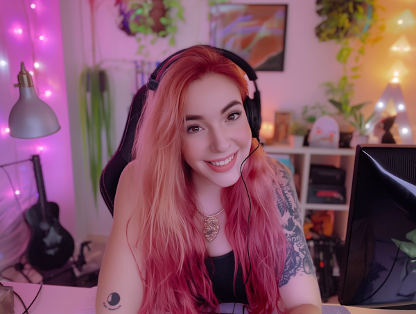 Cheerful Woman Gaming Streamer