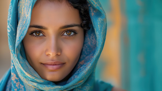 Portrait with Blue Patterned Headscarf