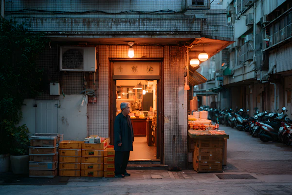 Dusk Urban Shop Scene
