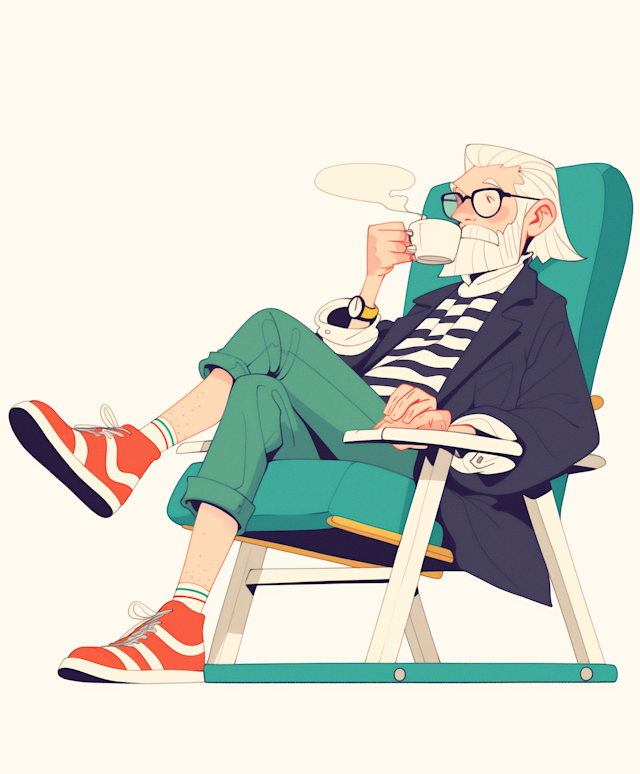 Elderly Man Relaxing with Coffee