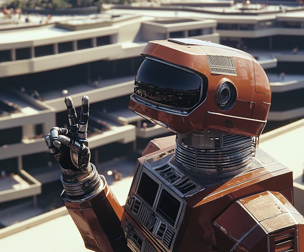 Futuristic Robot with Peace Sign