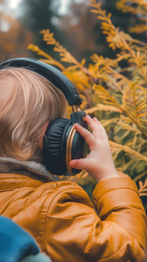 Child with Headphones in Autumn