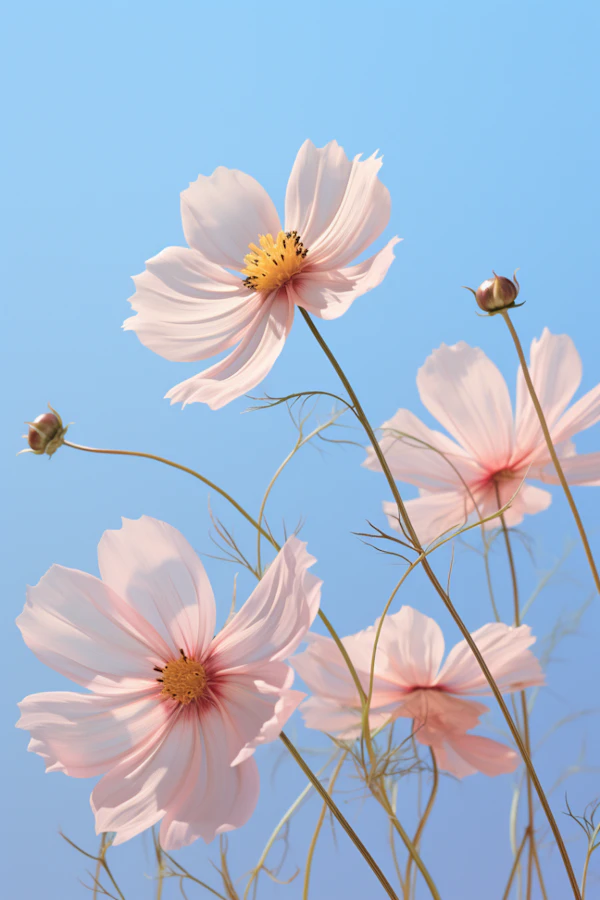 Ethereal Cosmos Blooms Against a Soft Blue Sky