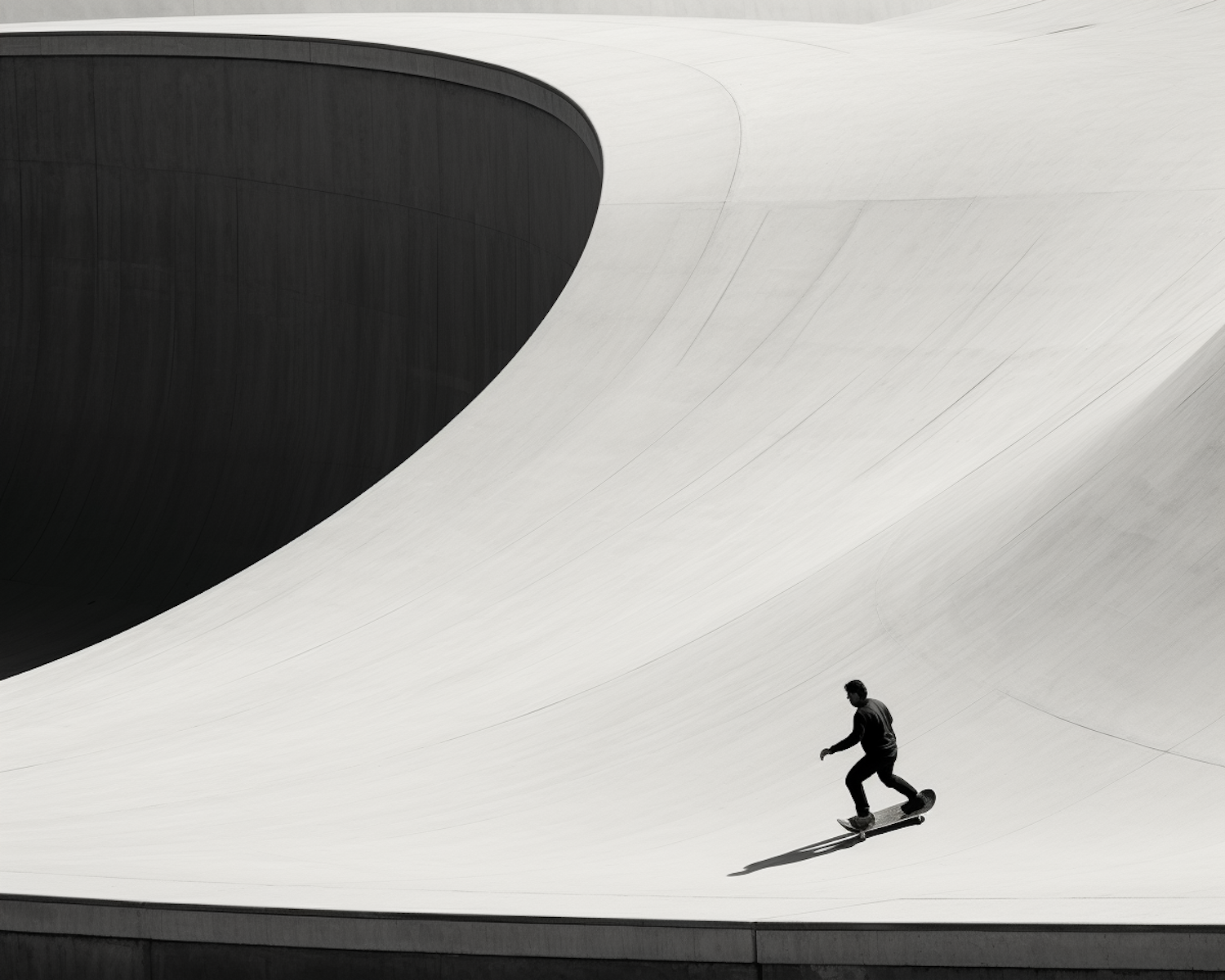 Monochromatic Motion: Skateboarder and Architectural Elegance