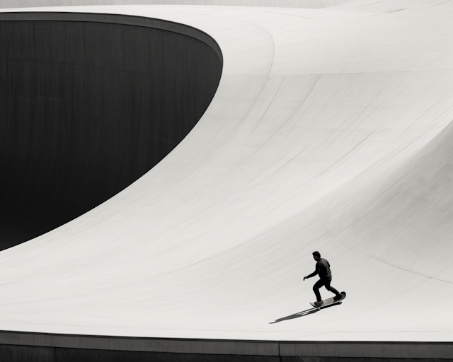 Monochromatic Motion: Skateboarder and Architectural Elegance