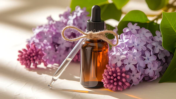 Amber Bottle & Lilacs