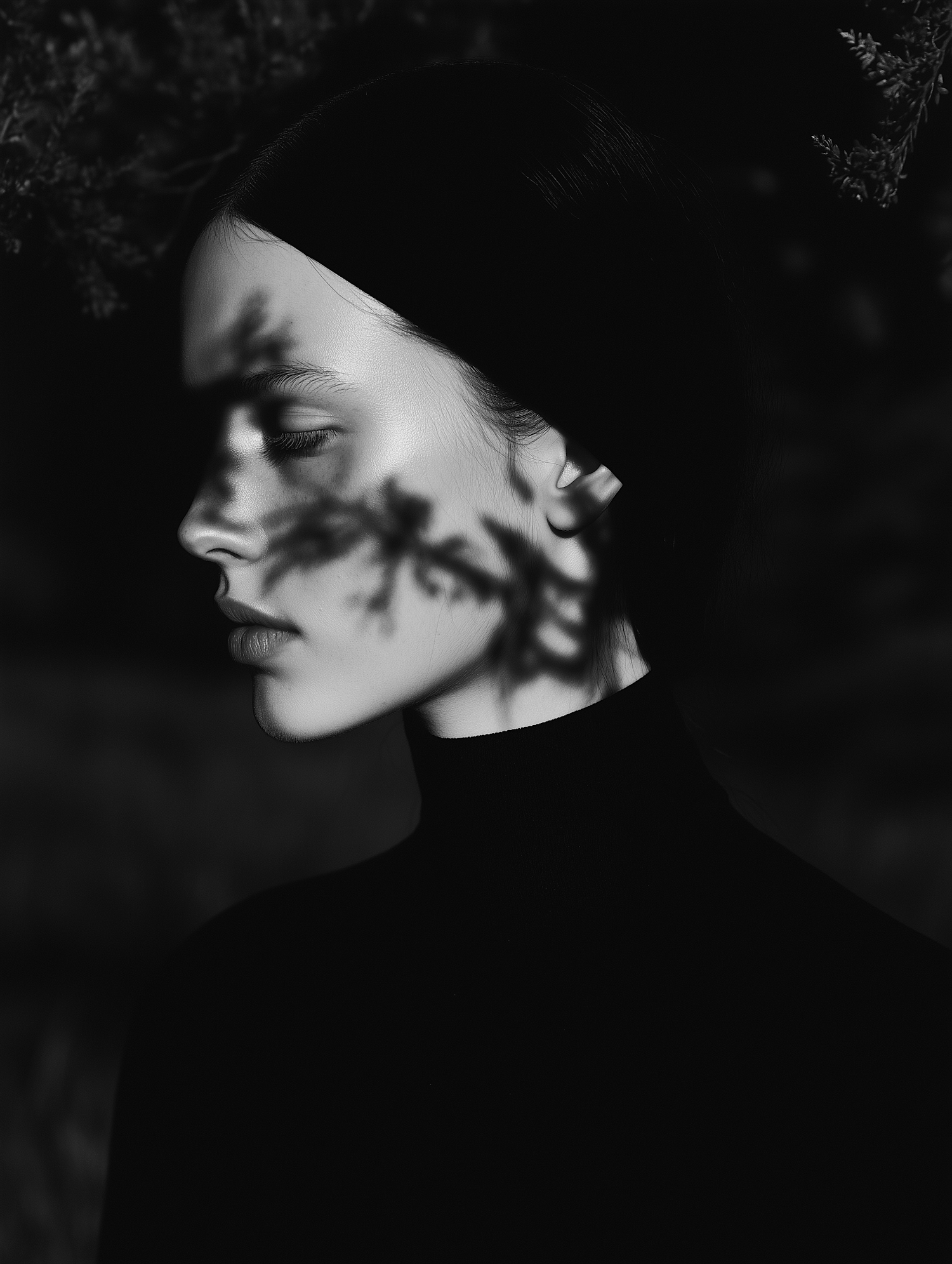 Profile of Woman with Foliage Shadow