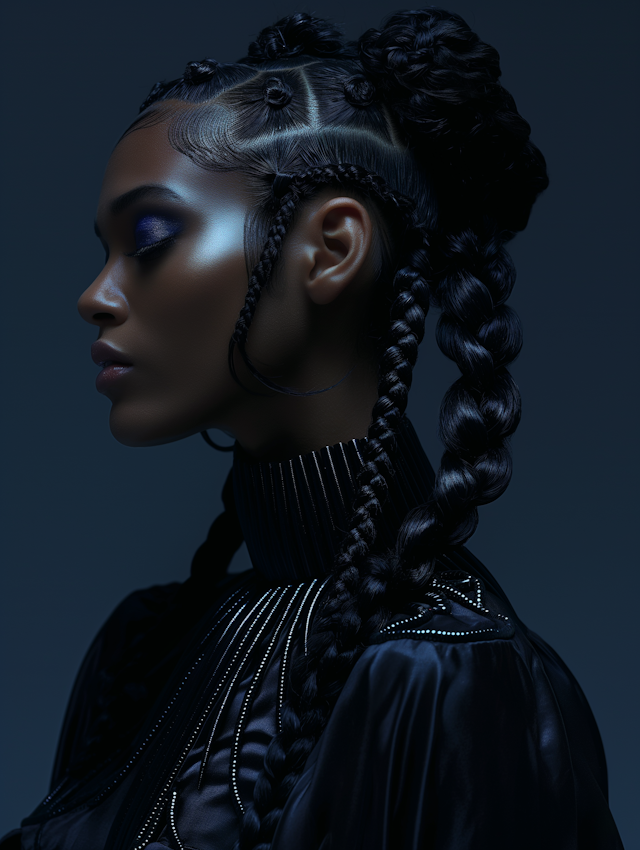 Intricate Hairstyle and Bold Makeup Portrait