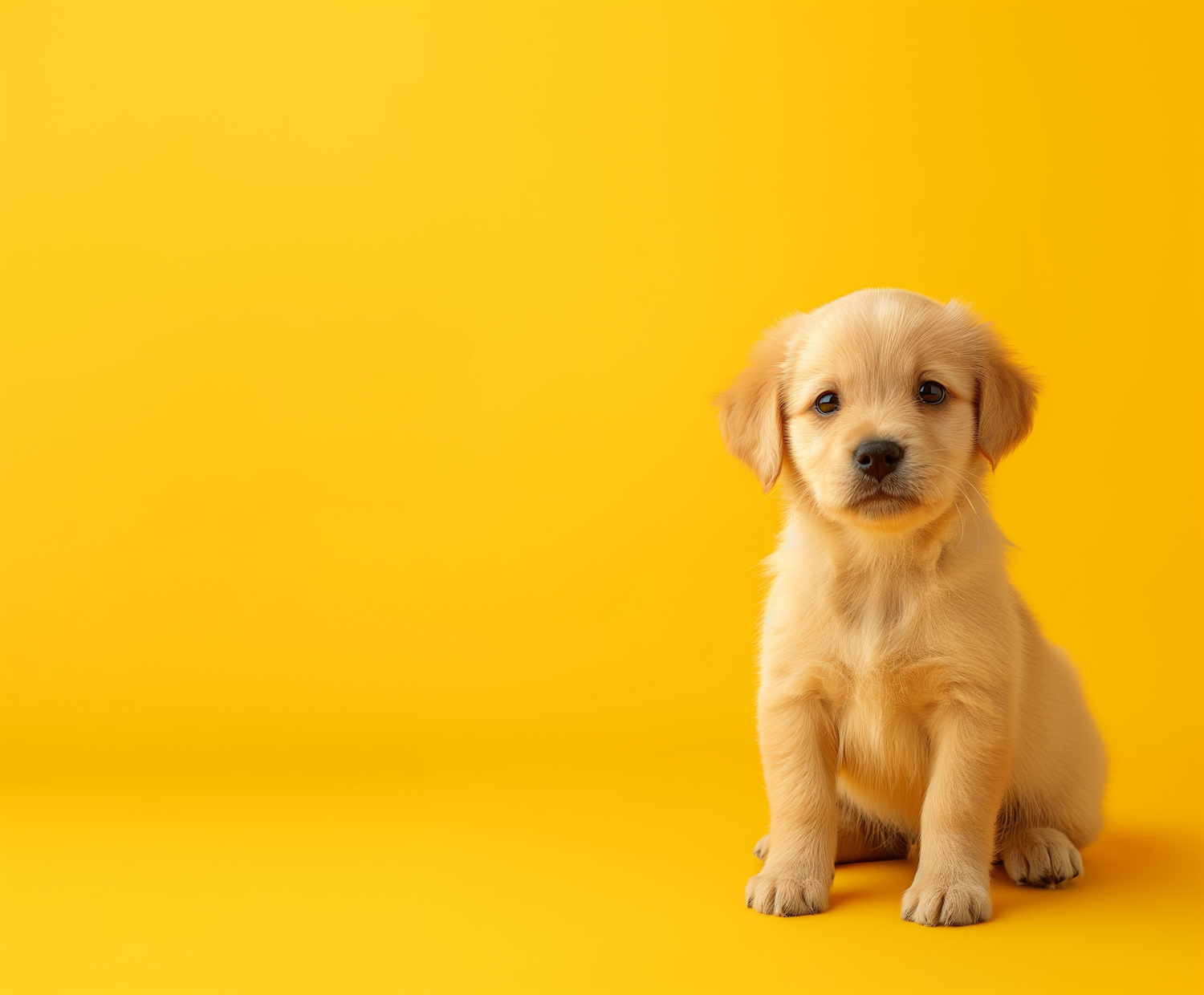 Young Golden Puppy Against Yellow Background