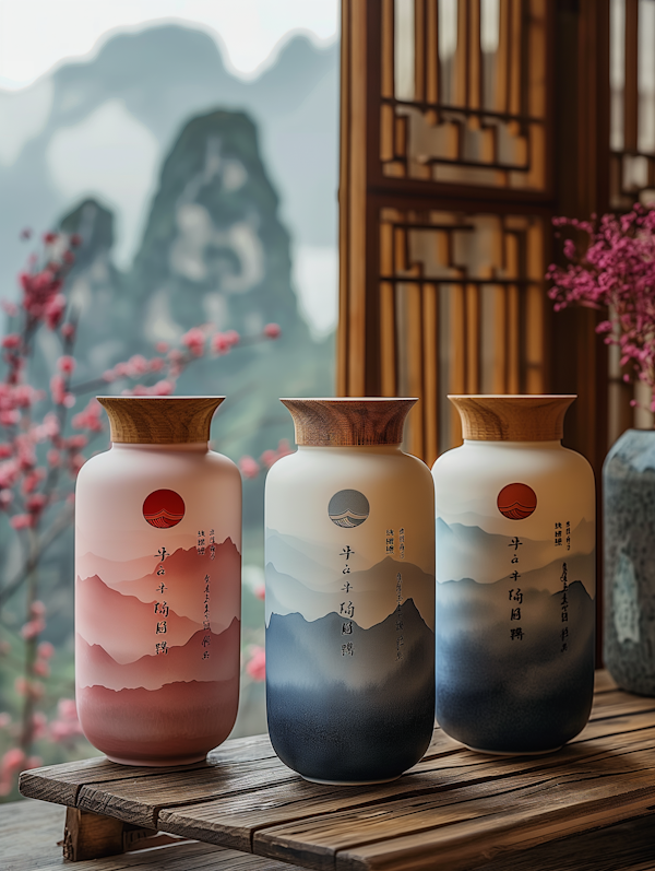 Elegantly Designed Vases with Landscape Illustrations