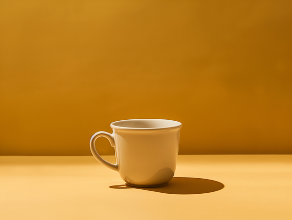 Minimalistic White Cup on Mustard Yellow Background