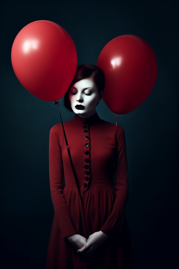 Crimson Dress and Red Balloons