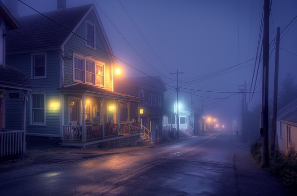 Mystical Fog-Enshrouded Street with Traditional House