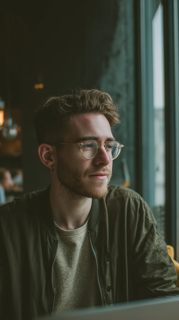 Man in Cozy Café