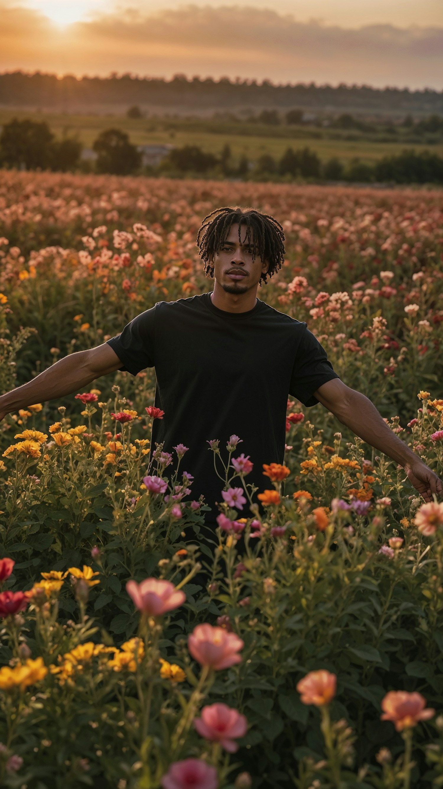 Man in Flower Field