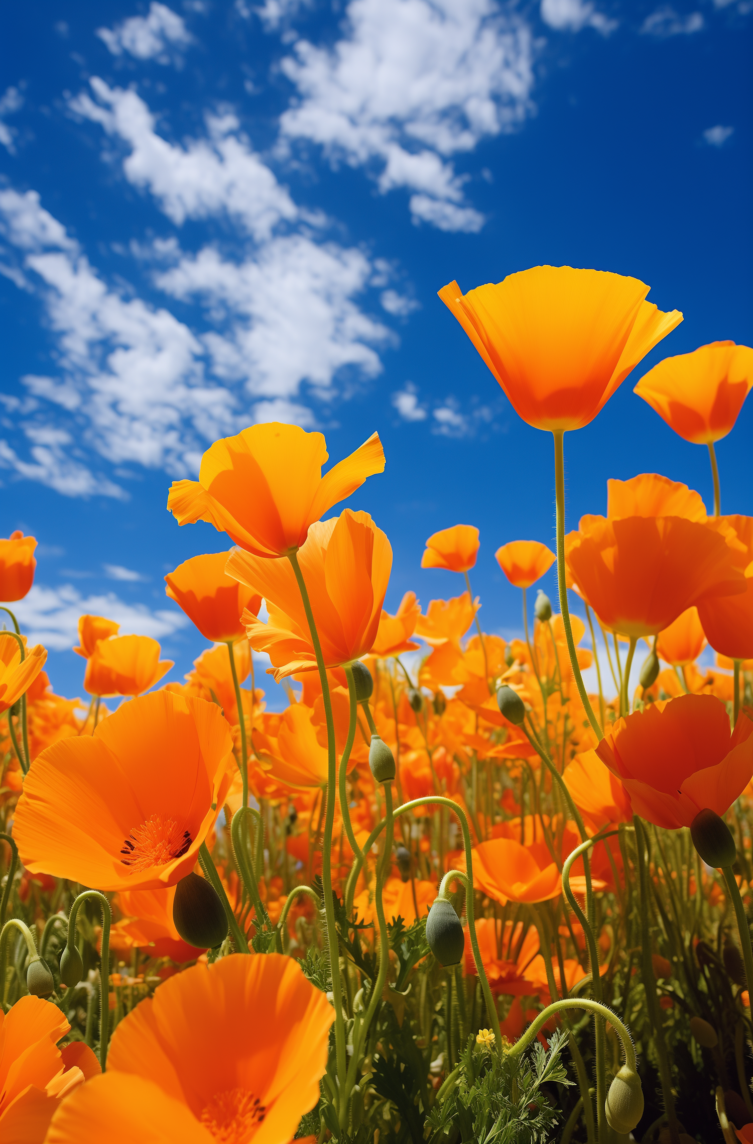 Vibrant Orange Poppy Field Under a Blue Sky