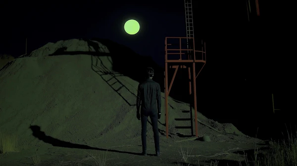 Solitary Figure Under Green Moon