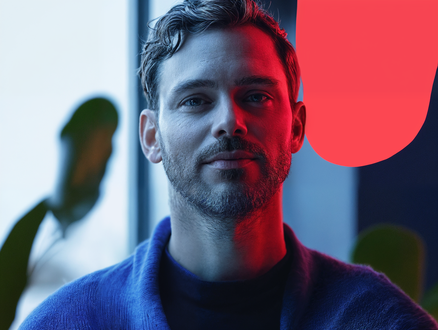 Portrait with Red and Blue Lighting