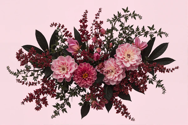 Floral Bouquet Against Pink Background