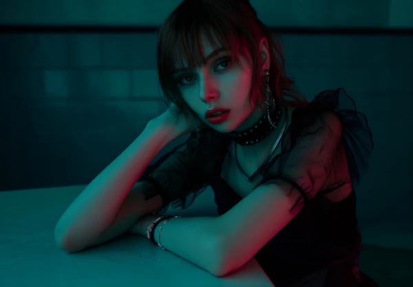 Contemplative Young Woman with Dramatic Lighting