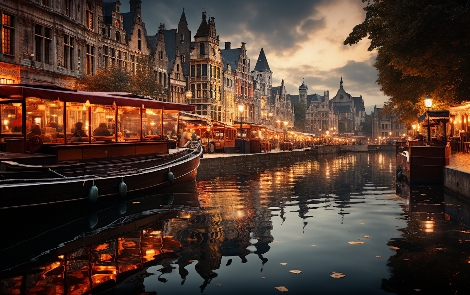 Historic European Canal at Dusk