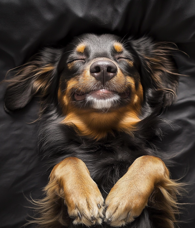 Relaxed Dog on Dark Surface