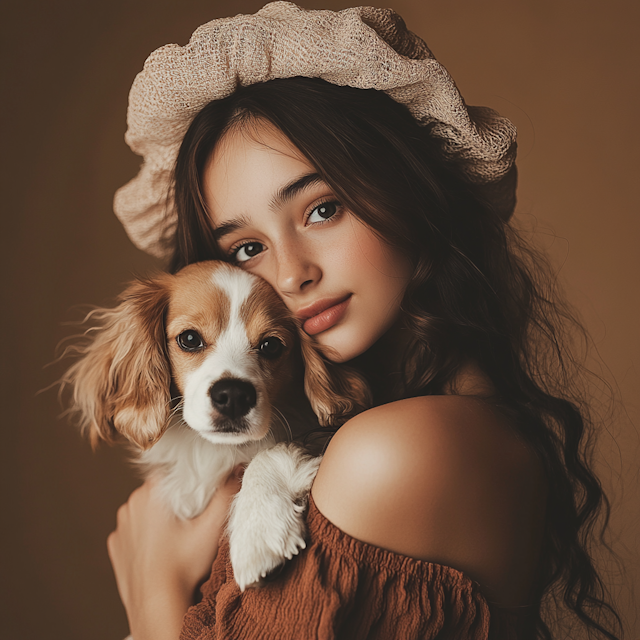 Woman with Dog in Warm Tones