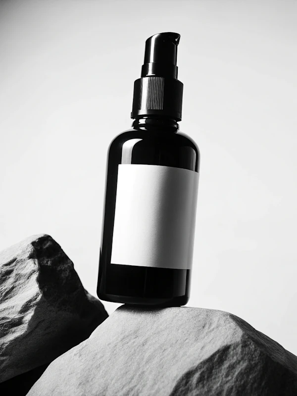 Minimalist Skincare Bottle on Rock