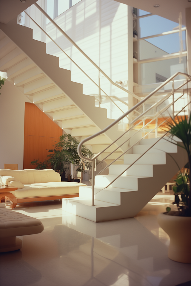 Luminous Modernity: The Elegant White Staircase Interior