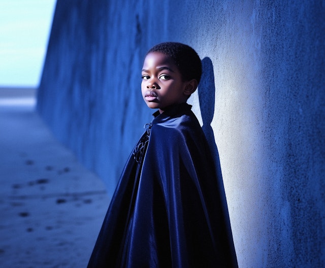 Contemplative Child in Blue Light