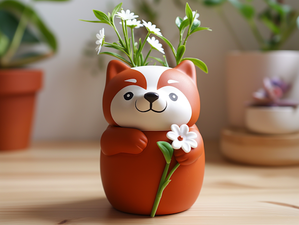 Whimsical Fox Planter with Flowers