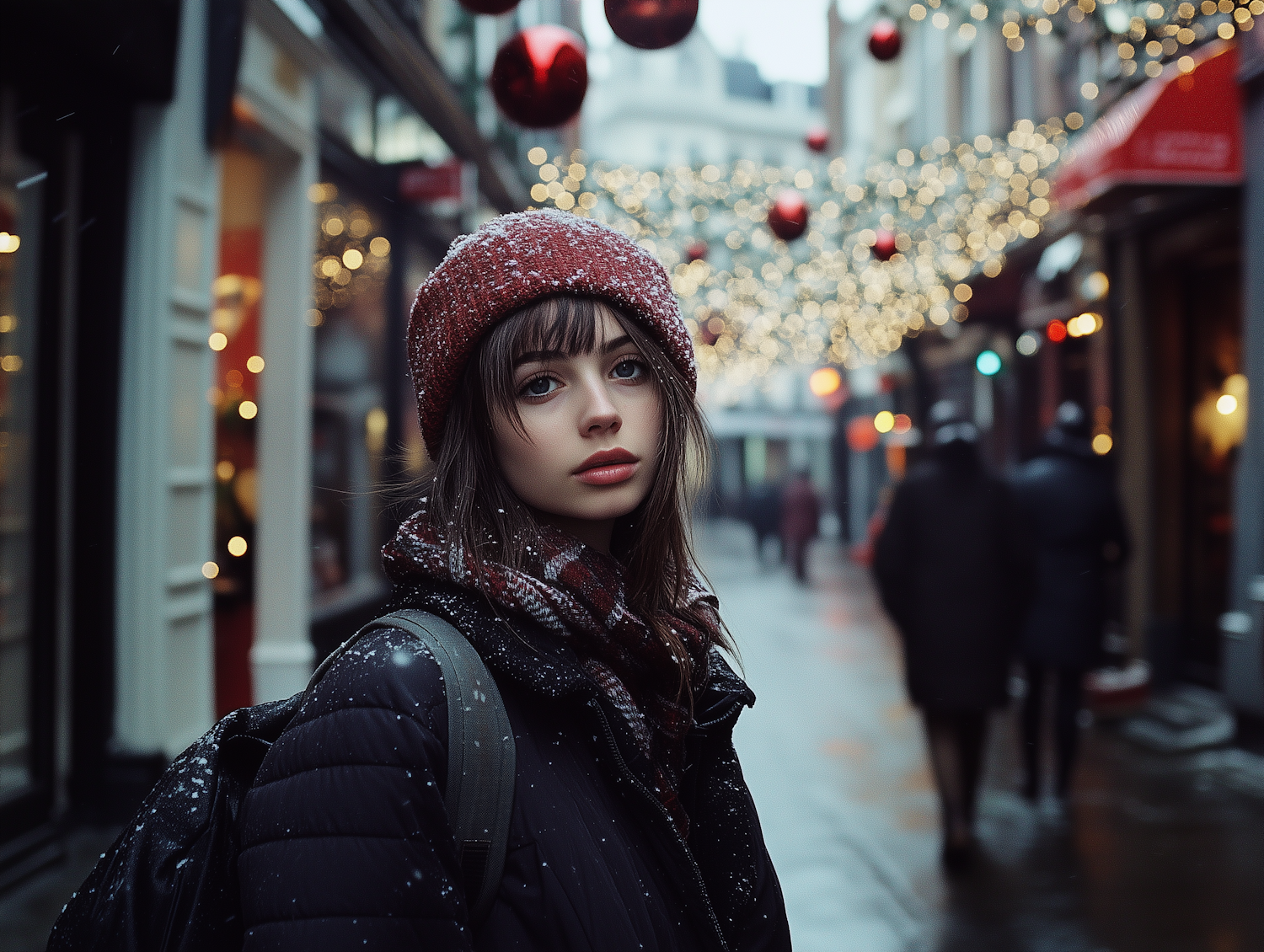 Festive Street Scene with Young Woman