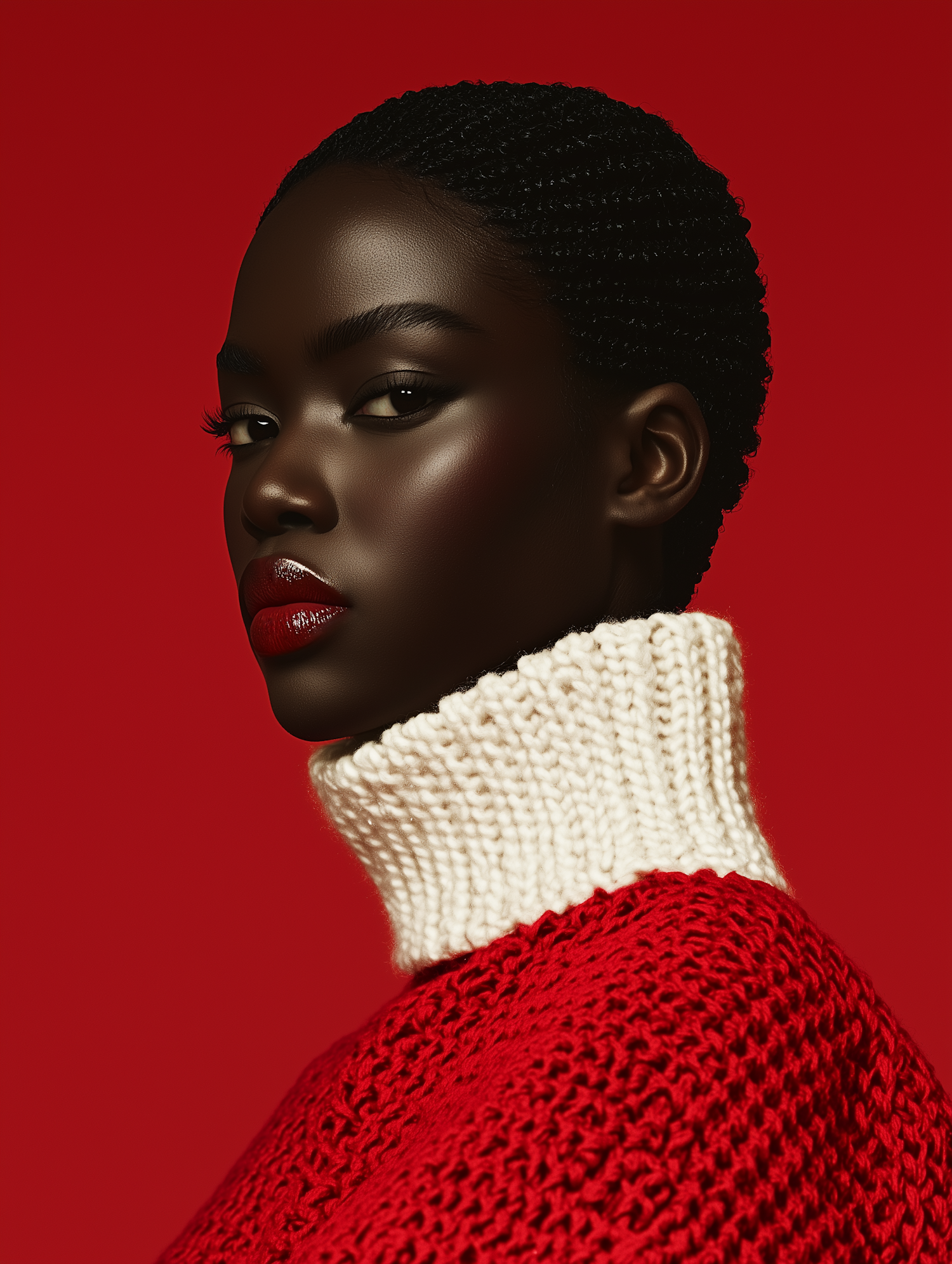 Striking Portrait with Red Background