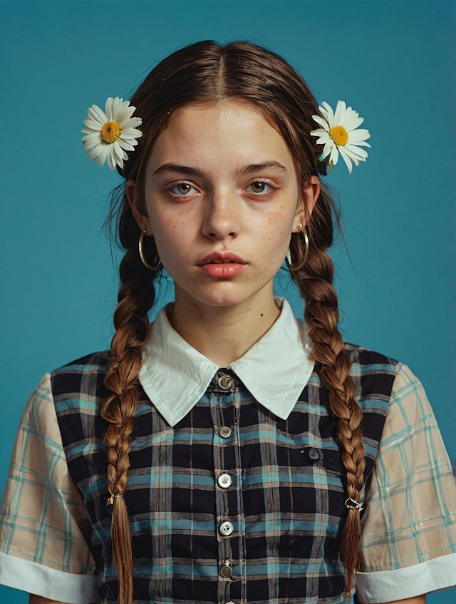 Girl with Braided Hair and Daisies