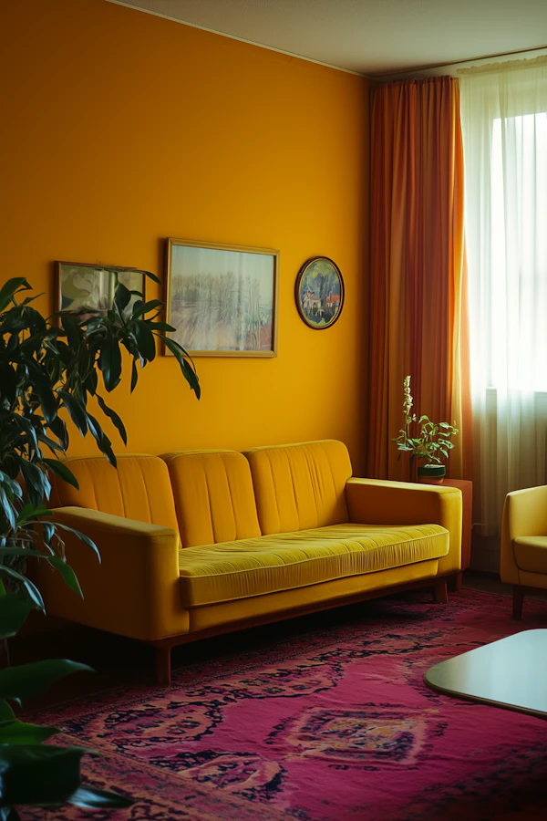 Cozy Living Room with Yellow Sofa