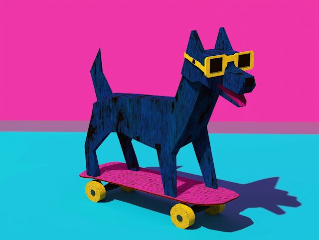 Stylized Geometric Dog on Skateboard