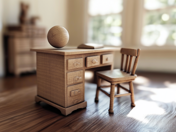 Intricate Scale Model of Desk and Chair