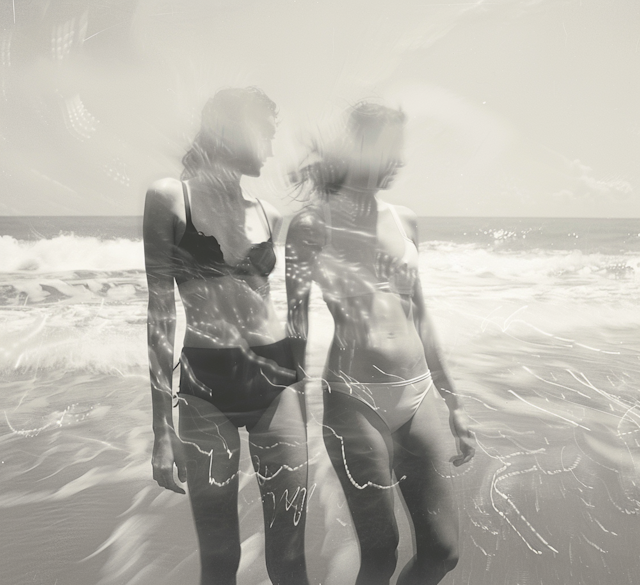 Double Exposure Women on Beach