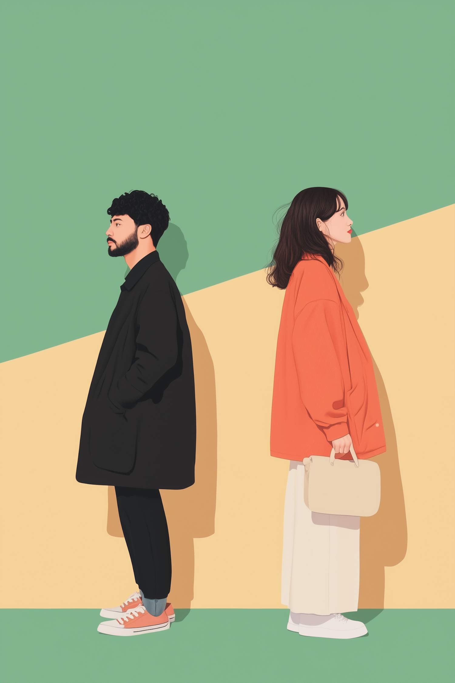 Contemplative Duo in Stylized Illustration