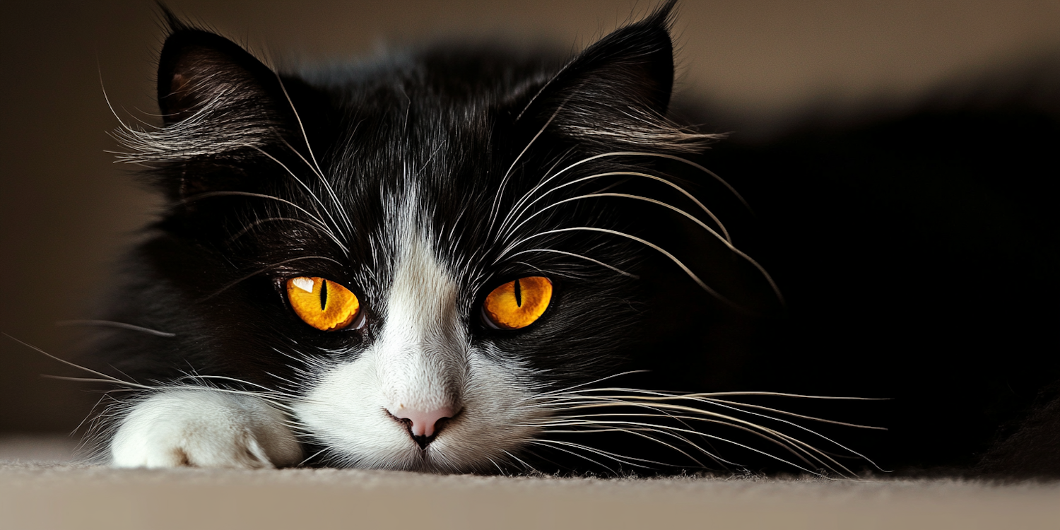 Striking Black and White Cat with Golden Eyes