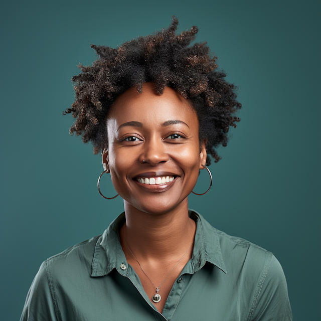 Radiant Afro-Queen with Serene Backdrop