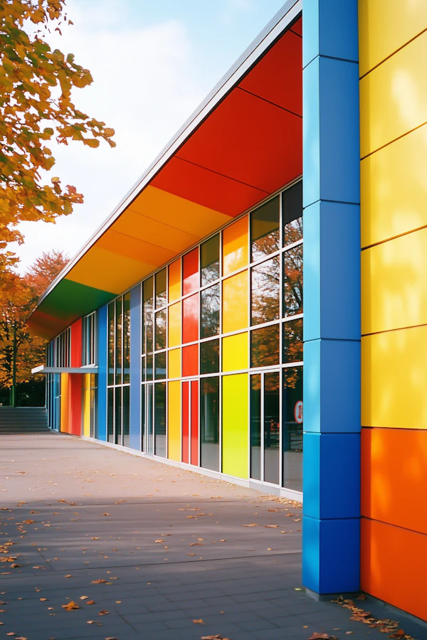 Modern Building Facade with Vibrant Panels