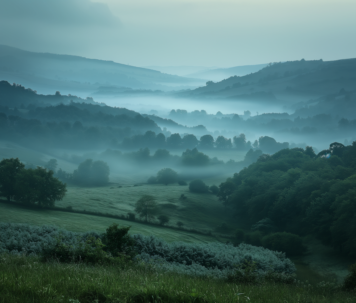 Serene Morning Landscape with Mist