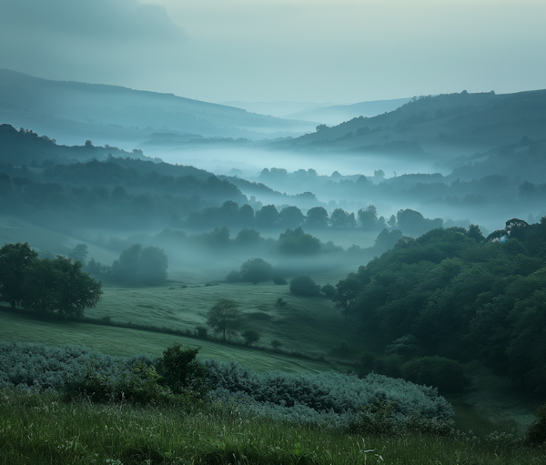 Serene Morning Landscape with Mist