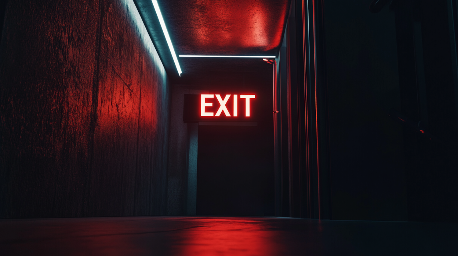 Dimly Lit Corridor with Exit Sign